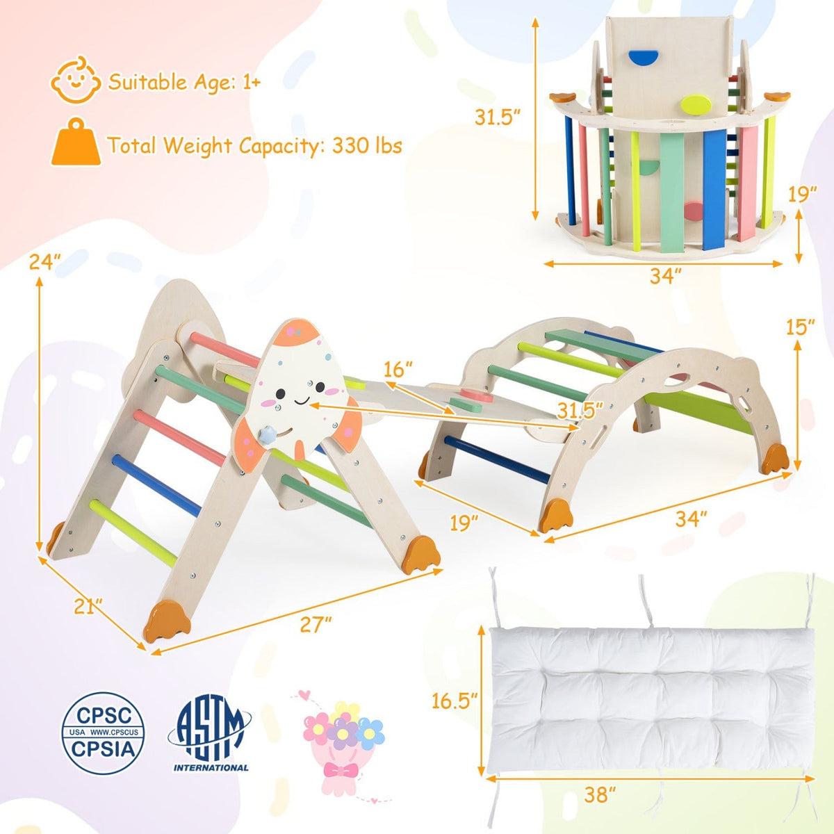 8-in-1 Climbing Set for Toddlers with Rocket Theme