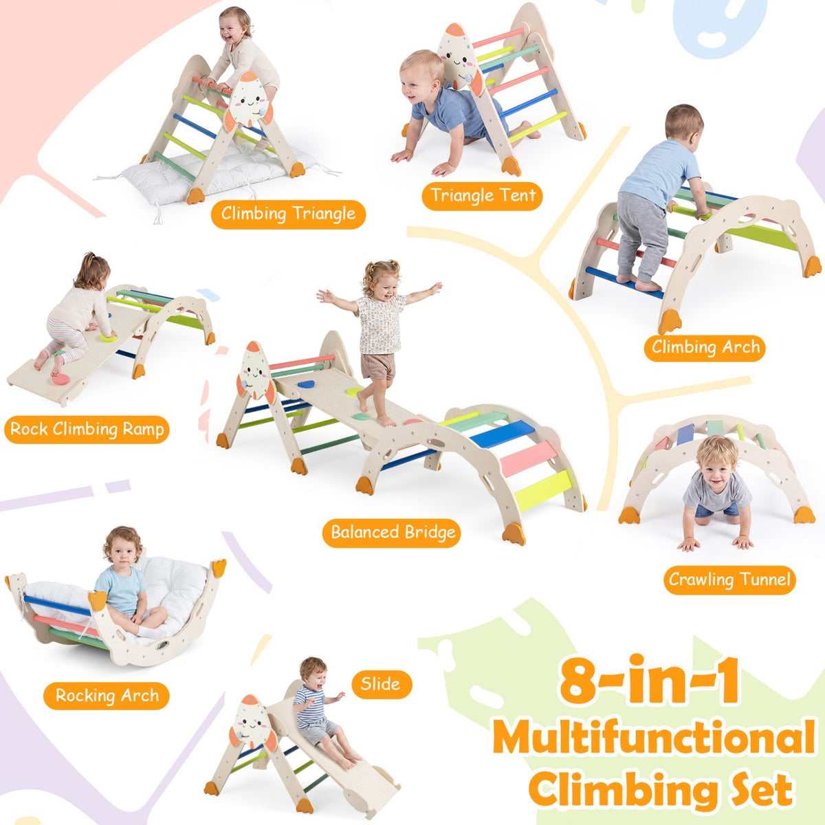 8-in-1 Climbing Set for Toddlers with Rocket Theme