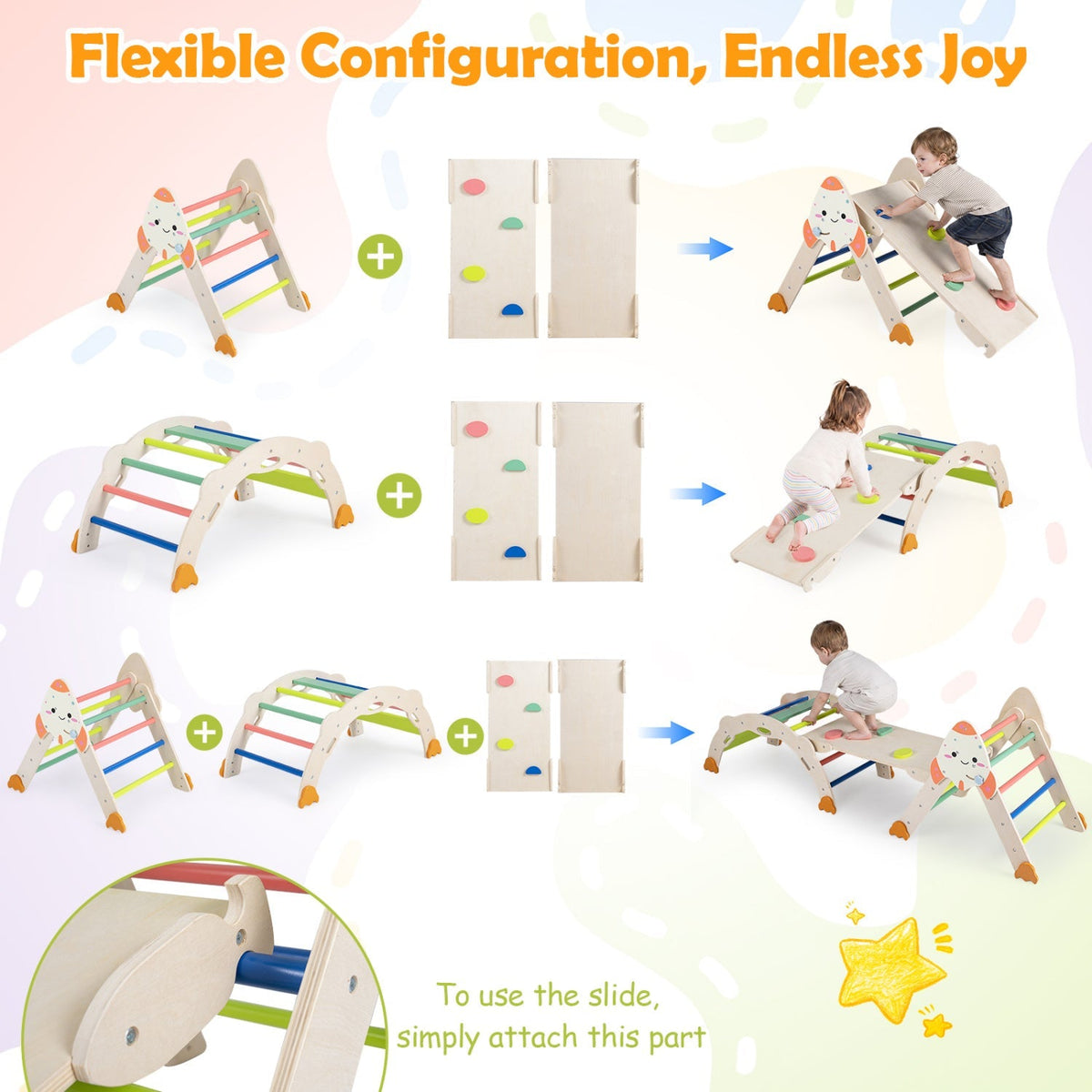 8-in-1 Climbing Set for Toddlers with Rocket Theme