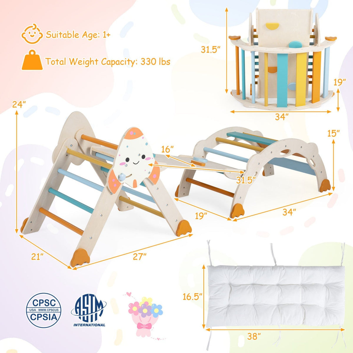 8-in-1 Climbing Set for Toddlers with Rocket Theme