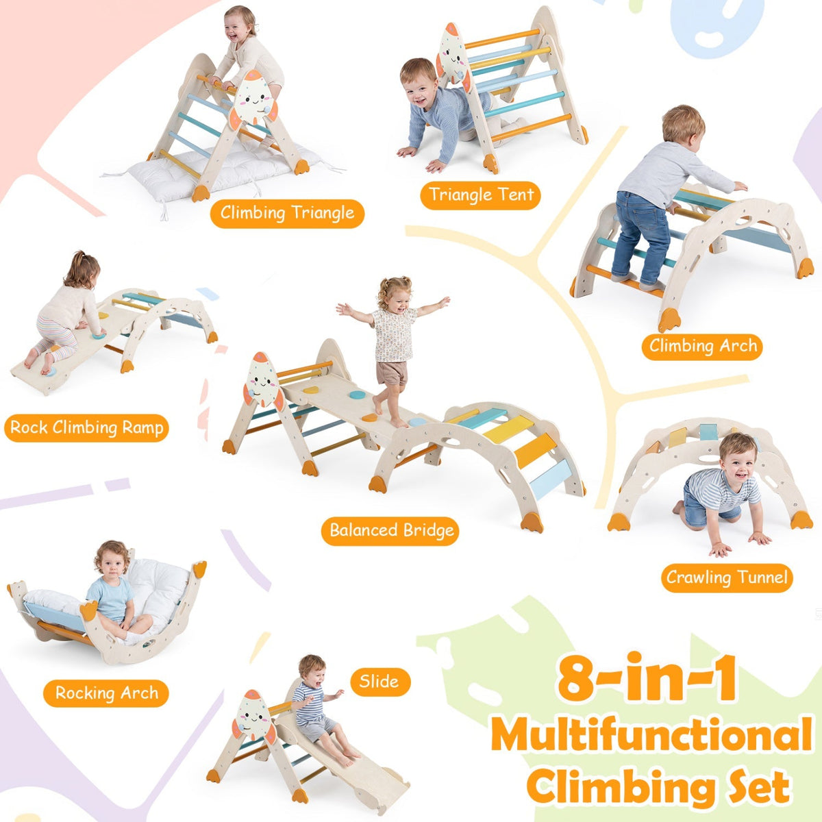 8-in-1 Climbing Set for Toddlers with Rocket Theme