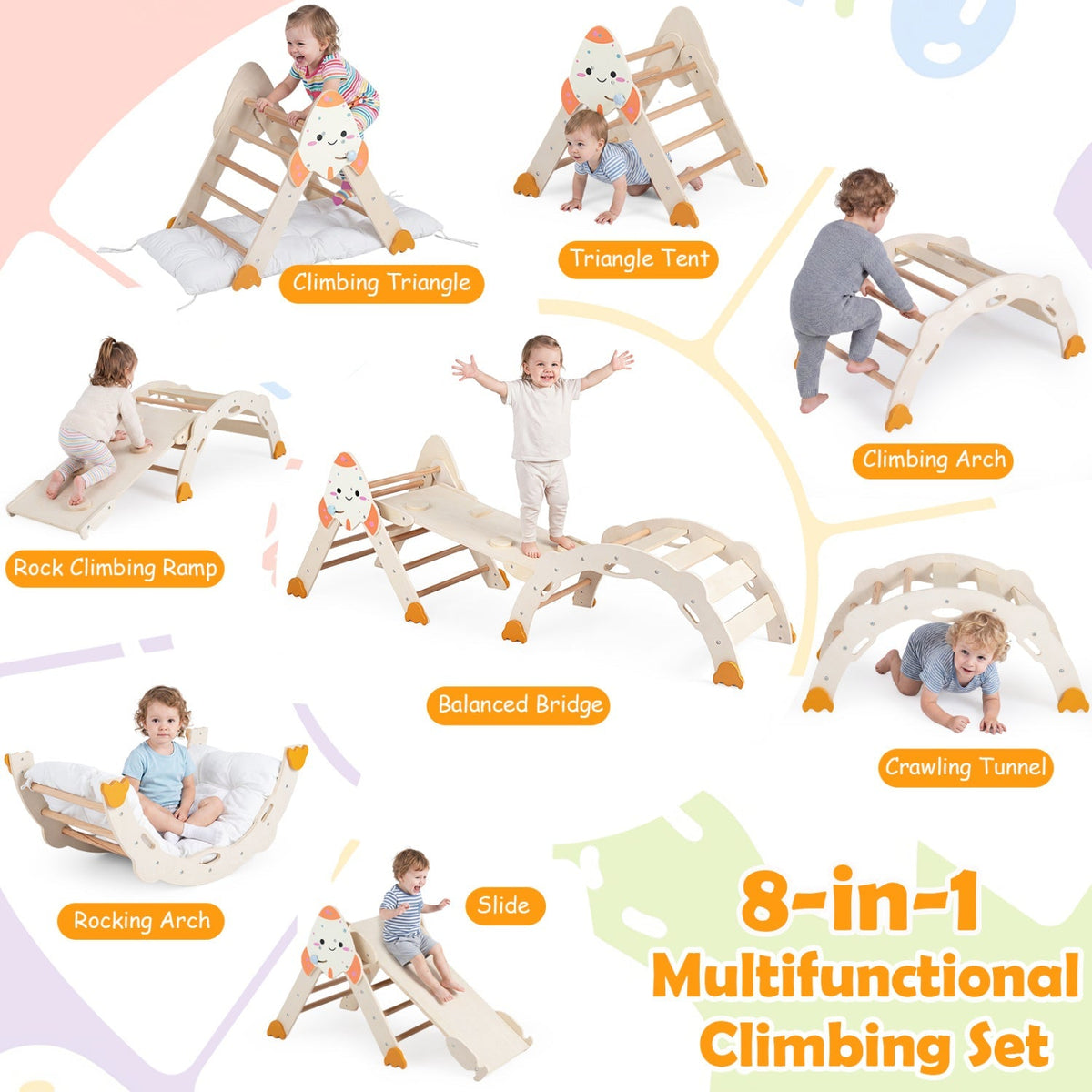 8-in-1 Climbing Set for Toddlers with Rocket Theme