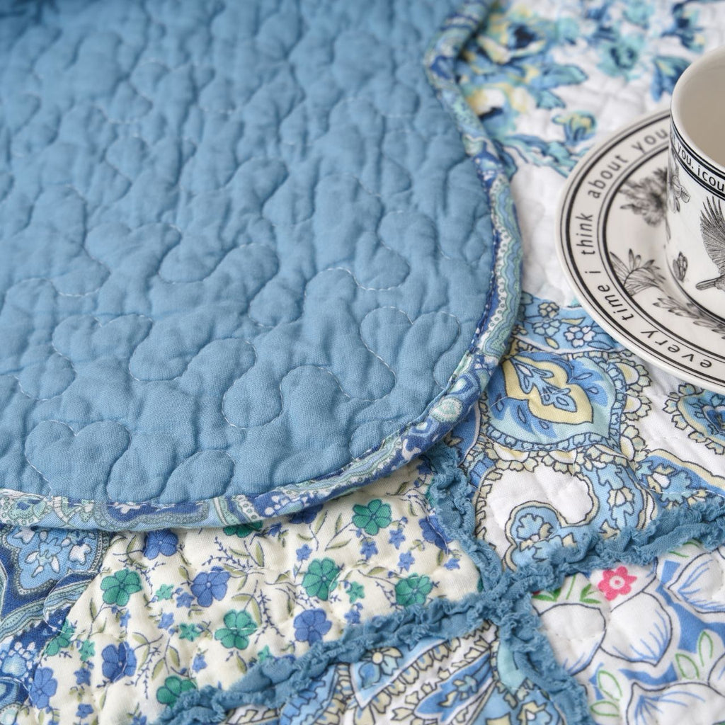 Tache Petal Dance White Blue FloralPatchwork Quilted Throw Blanket (JHW-646)