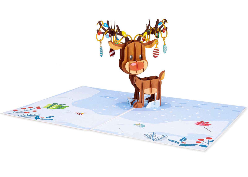 Paper Love Christmas Card - Ornament Reindeer Pop Up Card