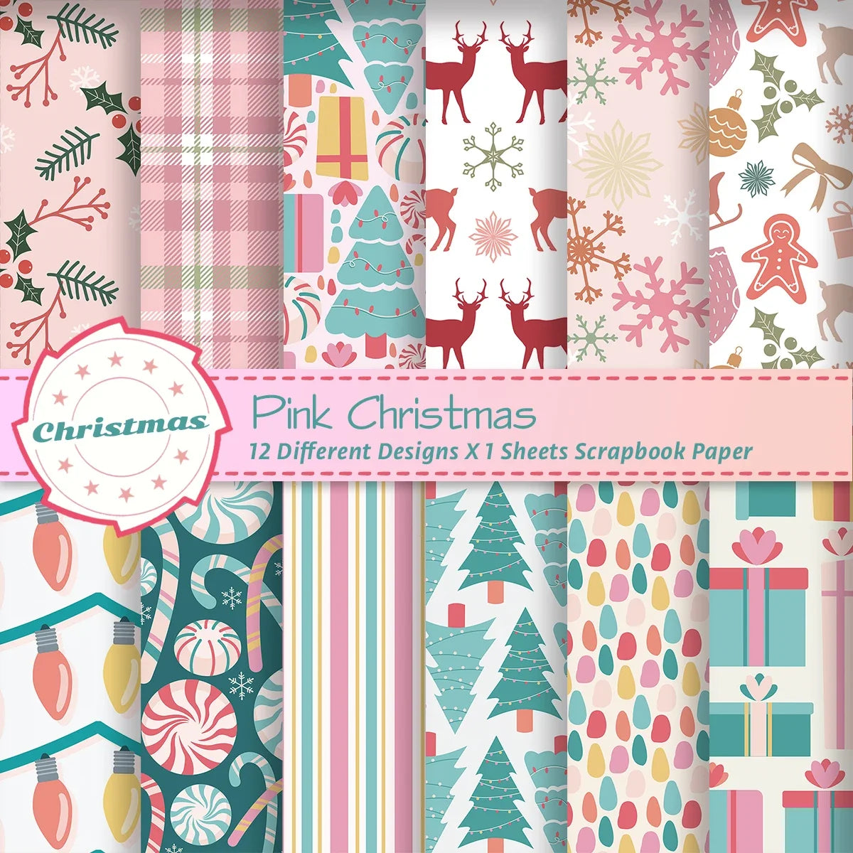 12pcs Retro Christmas Scrapbook Paper