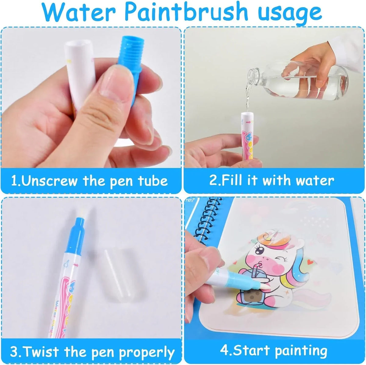 Kids Graffiti Picture Book With Refillable Water Pen | Magic Water Drawing Toy