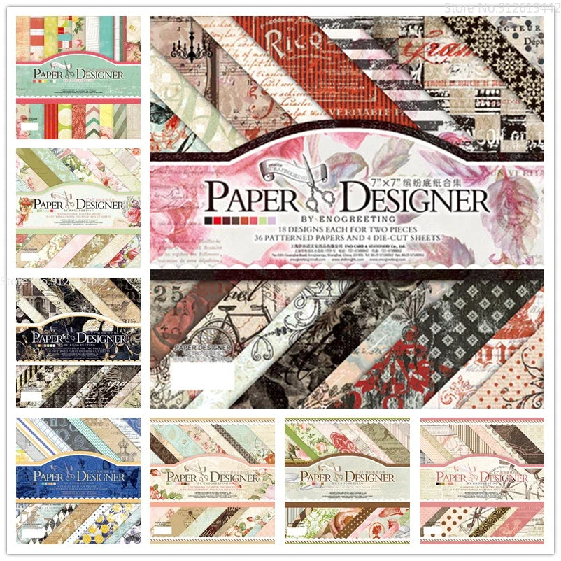 7 Inch Vintage Scrapbook Paper Set | 40 Sheets Retro Cardstock