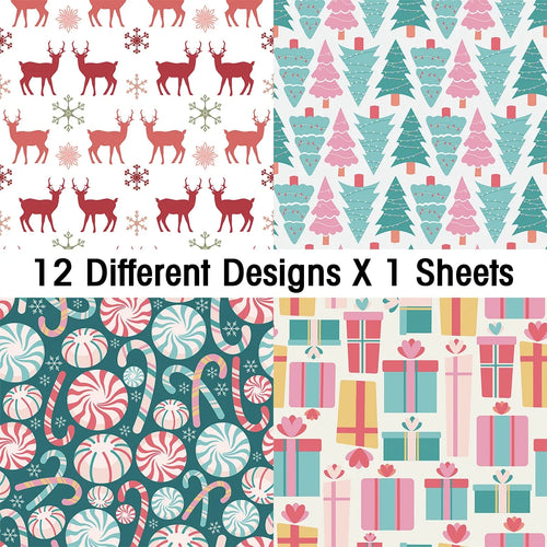 12pcs Retro Christmas Scrapbook Paper