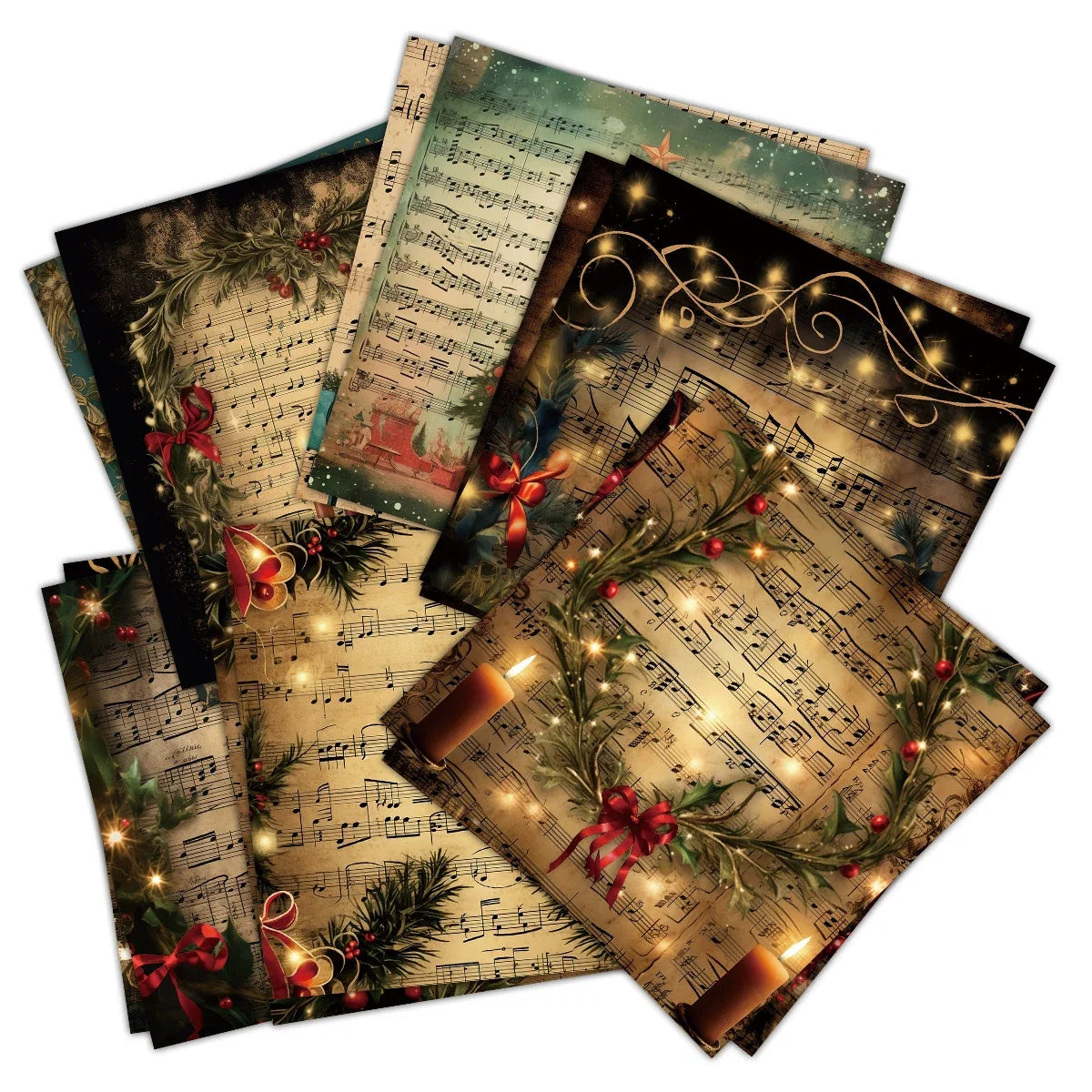 Vintage Christmas Sheet Music Scrapbook Paper 12 Sheets