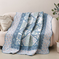 Tache Petal Dance White Blue FloralPatchwork Quilted Throw Blanket (JHW-646)