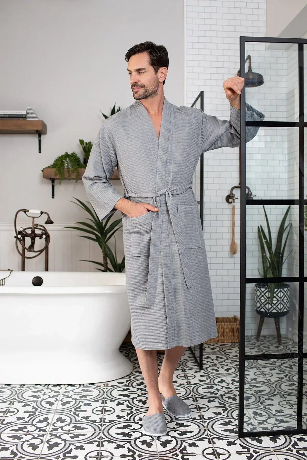 Waffle Spa Bathrobe for Men -  Absorbent, Lightweight