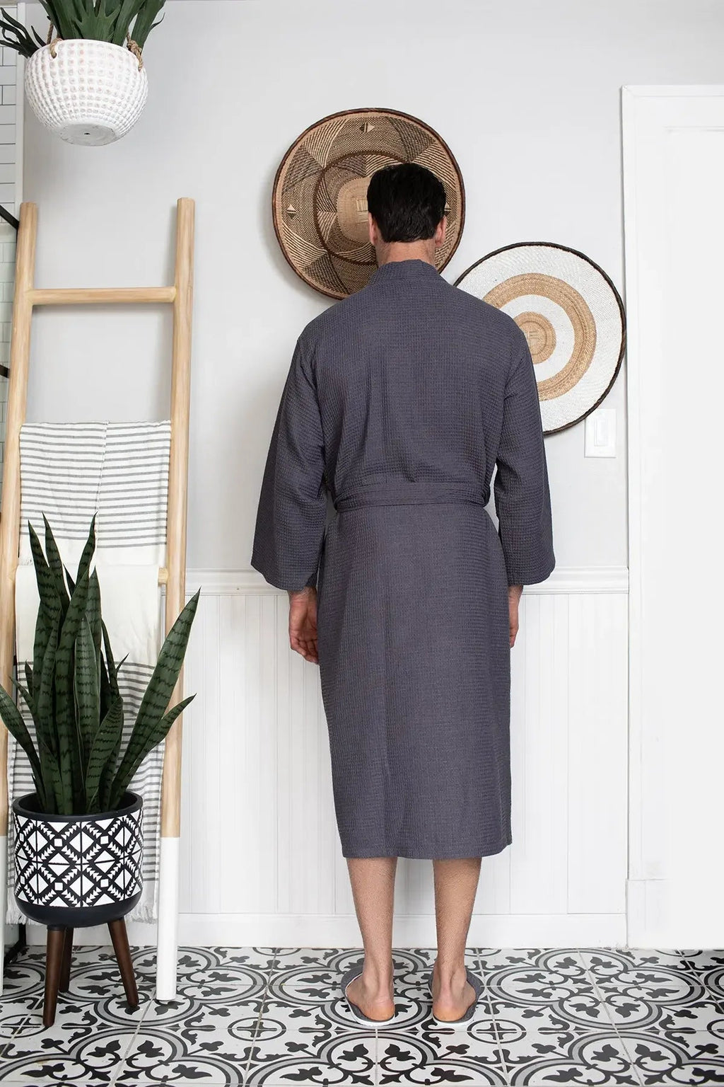 Waffle Spa Bathrobe for Men -  Absorbent, Lightweight
