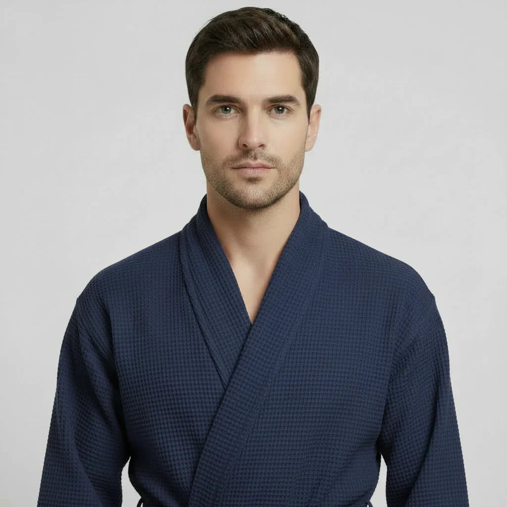 Waffle Spa Bathrobe for Men -  Absorbent, Lightweight