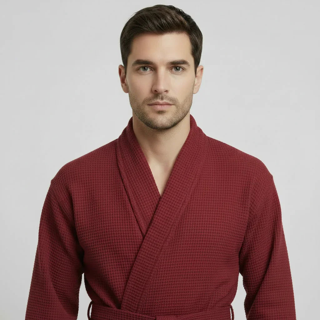 Waffle Spa Bathrobe for Men -  Absorbent, Lightweight