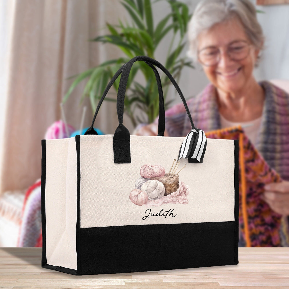 Personalized Knitting Cotton Canvas Tote Bag Custom