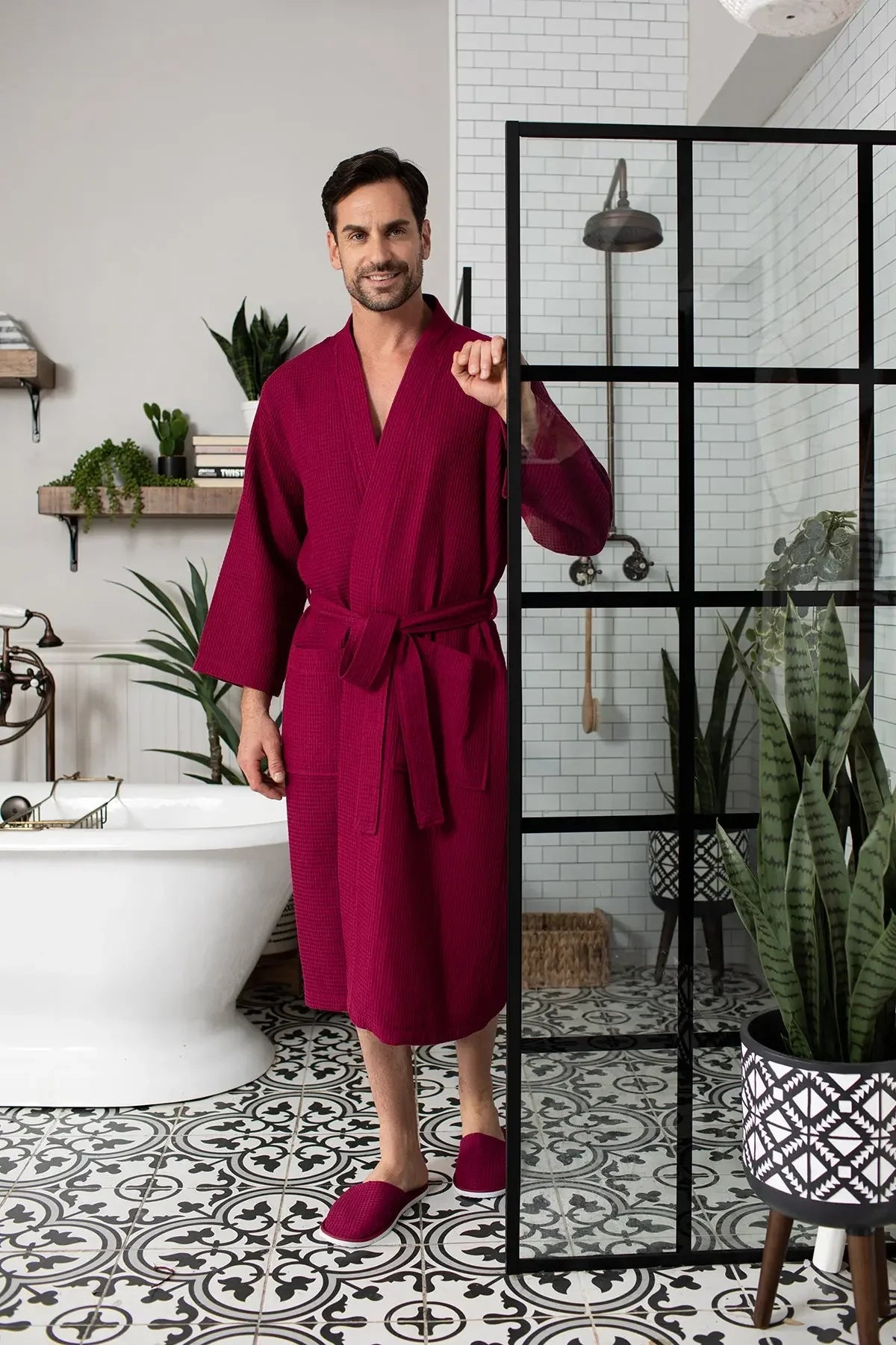 Waffle Spa Bathrobe for Men -  Absorbent, Lightweight