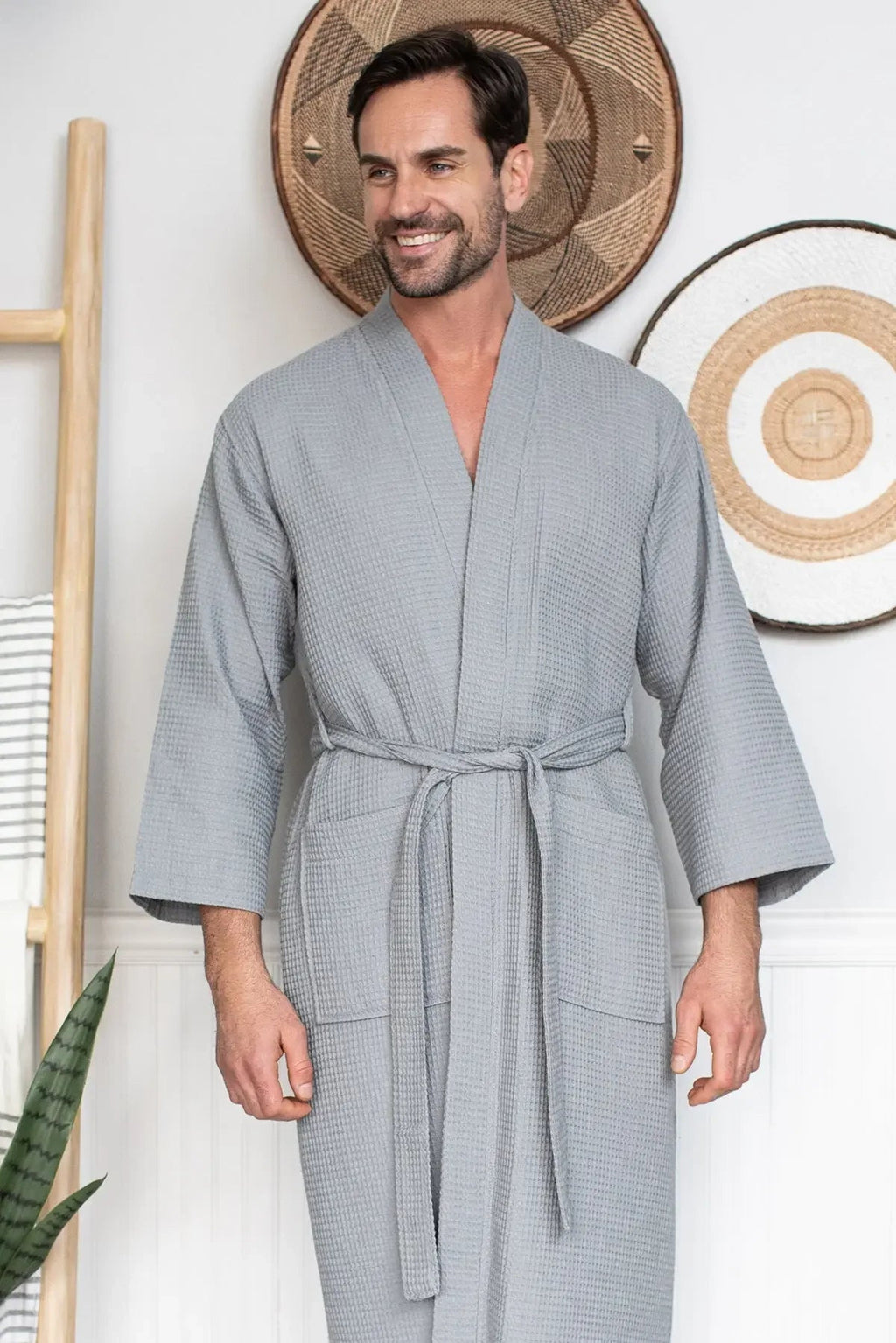 Waffle Spa Bathrobe for Men -  Absorbent, Lightweight