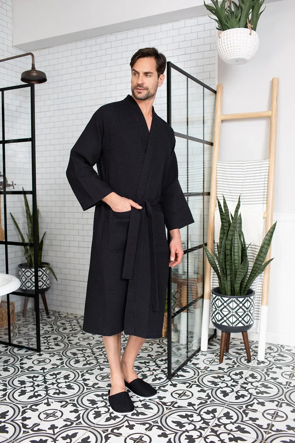 Waffle Spa Bathrobe for Men -  Absorbent, Lightweight